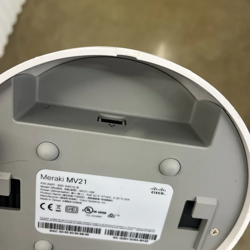 Cisco Meraki MV21 Indoor Dome Security Camera Missing Mount - UNTESTED! As Is